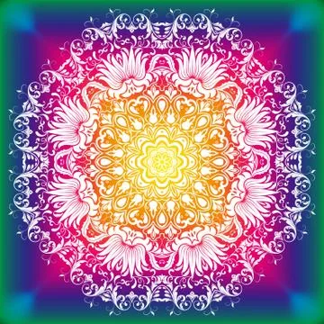Beautiful white mandala. Mandala vector rainbow background. Stock Illustration