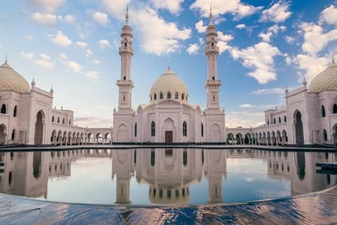 Beautiful White Mosque with Reflection. Stock Photos