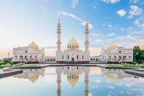 Beautiful White Mosque with Reflection. Stock Photos
