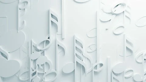 Beautiful White Music Notes on Surface Moving in Seamless 3d Animation. Abstract Video stock 90385616