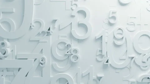 Beautiful White Numbers on Surface Moving in Looped 3d Animation. Abstract Stock Footage 90457192