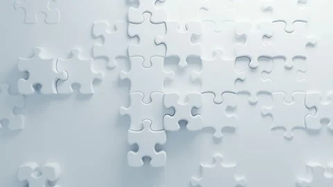 Beautiful White Puzzles on Surface in Seamless 3d Animation. Abstract Motion Stock Footage 90428282