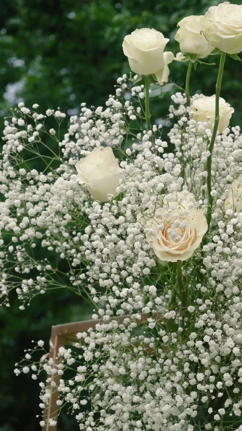 Beautiful white roses and eustoma flowers. Decor and floristry. Stock Footage 321930305