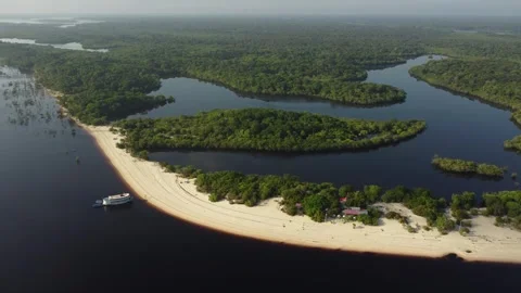 Beautiful White Sand River Beaches Along the Negro River in the Brazilian Amazon Stock Footage 342569011