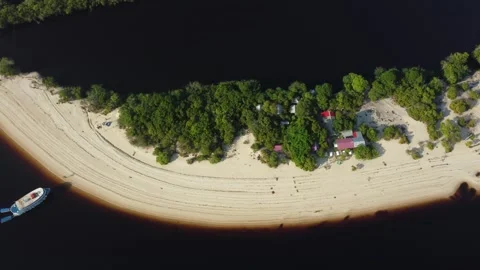 Beautiful White Sand River Beaches Along the Negro River in the Brazilian Amazon Stock Footage 342569094