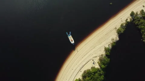 Beautiful White Sand River Beaches Along the Negro River in the Brazilian Amazon Stock Footage 342569096