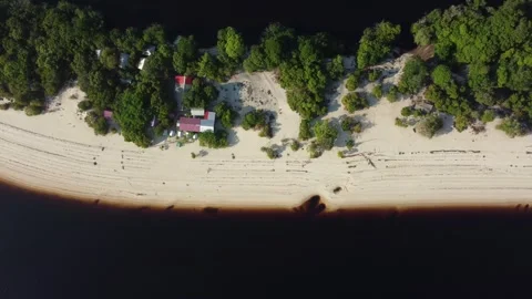 Beautiful White Sand River Beaches Along the Negro River in the Brazilian Amazon Stock Footage 342570635