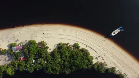 Beautiful White Sand River Beaches Along the Negro River in the Brazilian Amazon Stock Footage 342570667