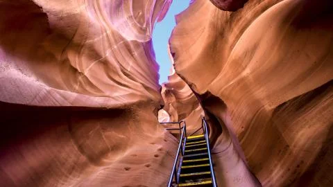 Beautiful wide angle view Lower Antelope Canyon of amazing sandstone formatio Stock Photos