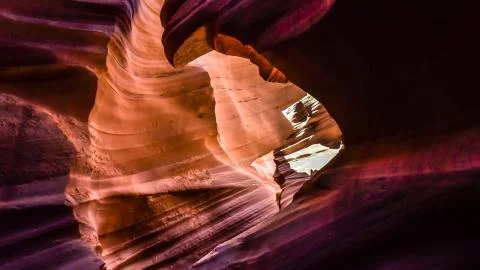 Beautiful wide angle view Lower Antelope Canyon of amazing sandstone formatio Stock Photos