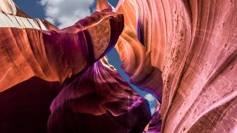 Beautiful wide angle view Lower Antelope Canyon of amazing sandstone formatio Stock Photos