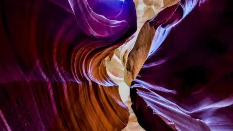 Beautiful wide angle view Lower Antelope Canyon of amazing sandstone formatio Stock Photos