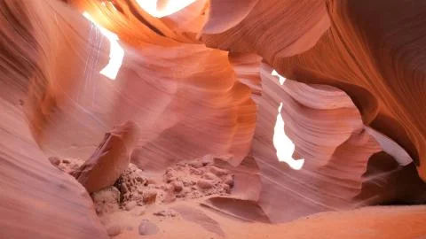 Beautiful wide angle view Lower Antelope Canyon of amazing sandstone formatio Stock Photos