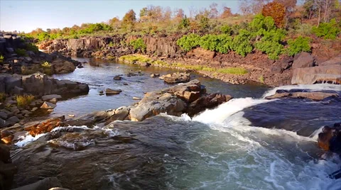 A beautiful wide angle view of a waterfall in Bandhavgarh, India. Stock Footage 37521203