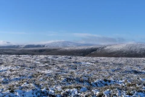 Beautiful wide angle view of winter Wicklow Mountains seen from Fairy Castle Stock Photos
