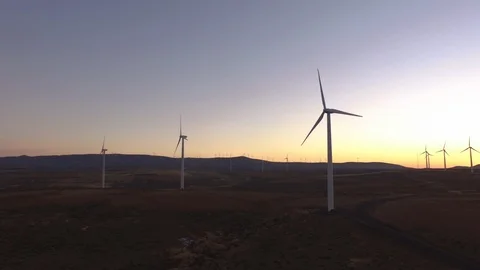 Beautiful wind farm at sunset Stock Footage 104216185