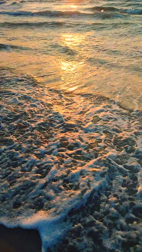 Beautiful wind waves rolling onto sandy beach of seashore sunny summer morning Stock Footage 279318254