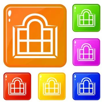 Beautiful window frame icons set color Ilustración de archivo