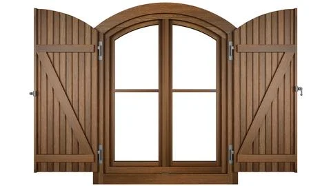 Beautiful window with shutters on a white background Stock Illustration