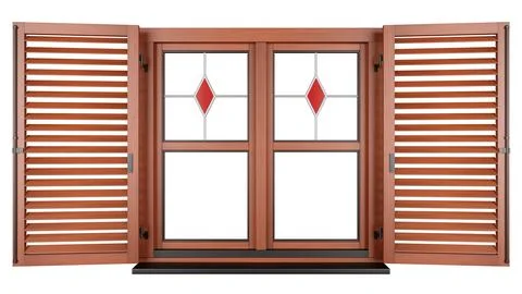 Beautiful window with shutters on a white background Stock Illustration