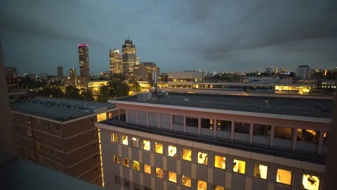 Beautiful window view of the evening buildings 4K Vídeos de archivo 110692670