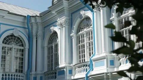 Beautiful windows of an old palace, outside view, sunny day, 4K video Stock Footage 165721746