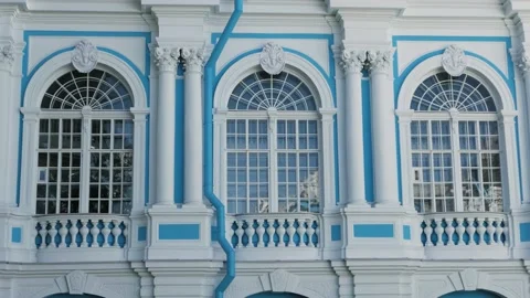 Beautiful windows of an old palace, outside view, sunny day, 4K video Stock Footage 165721750