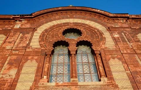 Beautiful windows of old synagogue in Uzhgorod, Zakarpattia,Western Ukraine Stock Photos