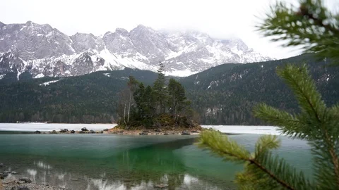 Beautiful winter day at the Eibsee Stock Footage 125850043