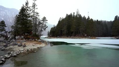 Beautiful winter day at the Eibsee Stock Footage 125851740