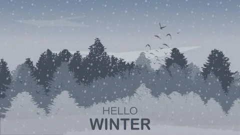 Beautiful Winter Landscape Background with Winter Colored Pine Tree Forest, S Stock Illustration