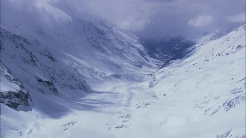 Beautiful winter landscape, Low Through Gorge Covered In Snow Stock Footage 108602813