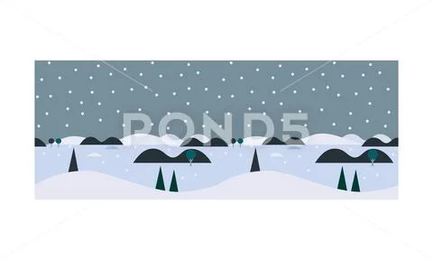 Beautiful winter landscape, snowfall and pine trees, snowy nature background Stock Illustration