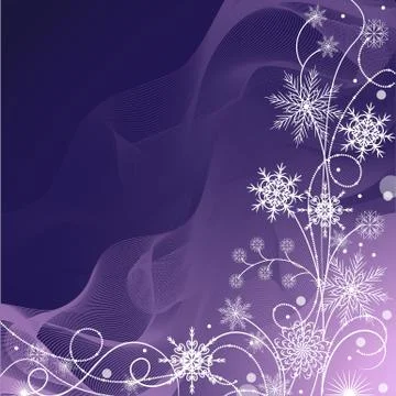 Beautiful winter pattern made of snowflakes on violet background Stock Illustration