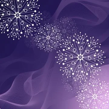 Beautiful winter pattern made of snowflakes on violet background Stock Illustration