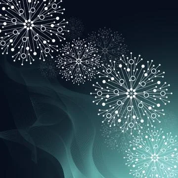 Beautiful winter pattern made of snowflakes on green background Stockillustratie