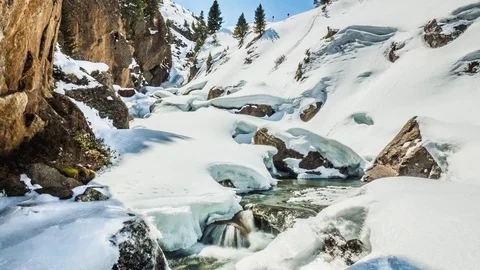 Beautiful Winter River View Mountains Timelapse 4k Stock Footage 75231923