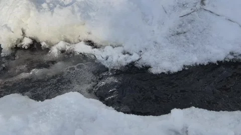 A Beautiful Winter Stream Flowing Gently Through a SnowCovered Landscape During Video stock 304731209