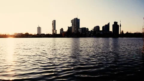Beautiful winter sunset on old danube in vienna  .timelapse Stock Footage 120063296