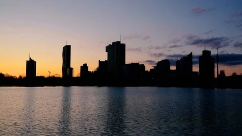 Beautiful winter sunset on old danube in vienna Stock Footage 120069582