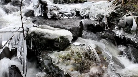 Beautiful winter waterfall. Stock Footage 84634705