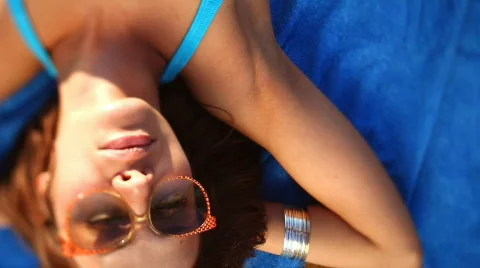 Beautiful woman beach sea fun Stock Footage