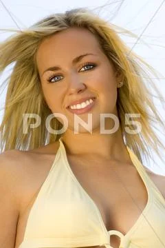 Beautiful woman in bikini on a beach summer Stock Photos