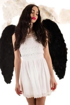 Beautiful woman with black wings Stock Photos
