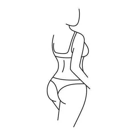 Beautiful woman body silhouette line art, figure girl in underwear view  back ~ Clip Art #167540279