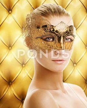 Beautiful woman in carnival mask over abstract background Stock Illustration