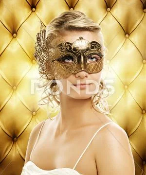 Beautiful woman in carnival mask over abstract background Stock Illustration