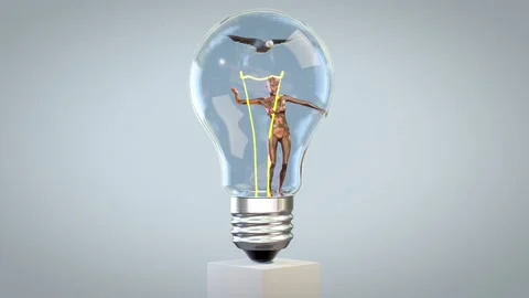 Beautiful woman dancing and eagle gliding inside of a light bulb, loop Stock Footage 237437545