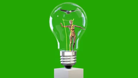 Beautiful woman dancing and eagle gliding inside of a lightbulb, loop, Green Scr Stock Footage 243080079