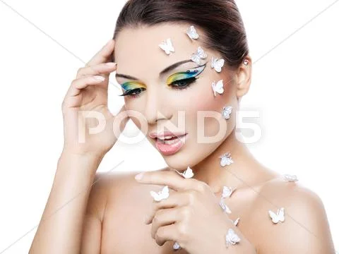 A beautiful woman with a fantastic make-up and styling Stock Photos